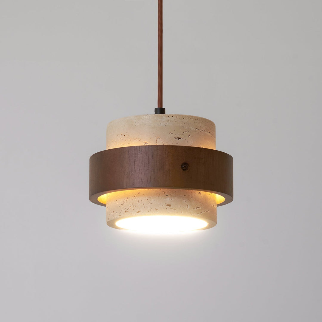 Perra: Lampada a sospensione in travertino e legno di noce – per sala da pranzo e soggiorno