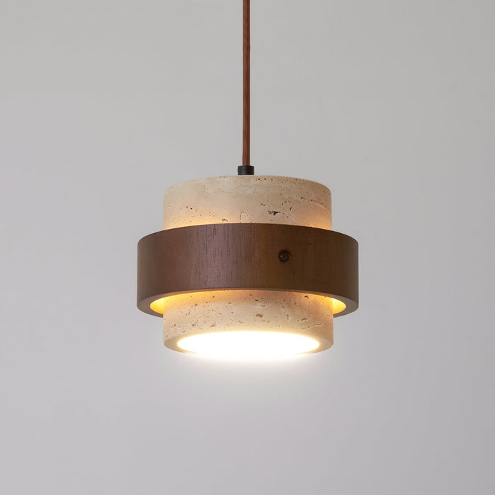 Perra: Lampada a sospensione in travertino e legno di noce – per sala da pranzo e soggiorno