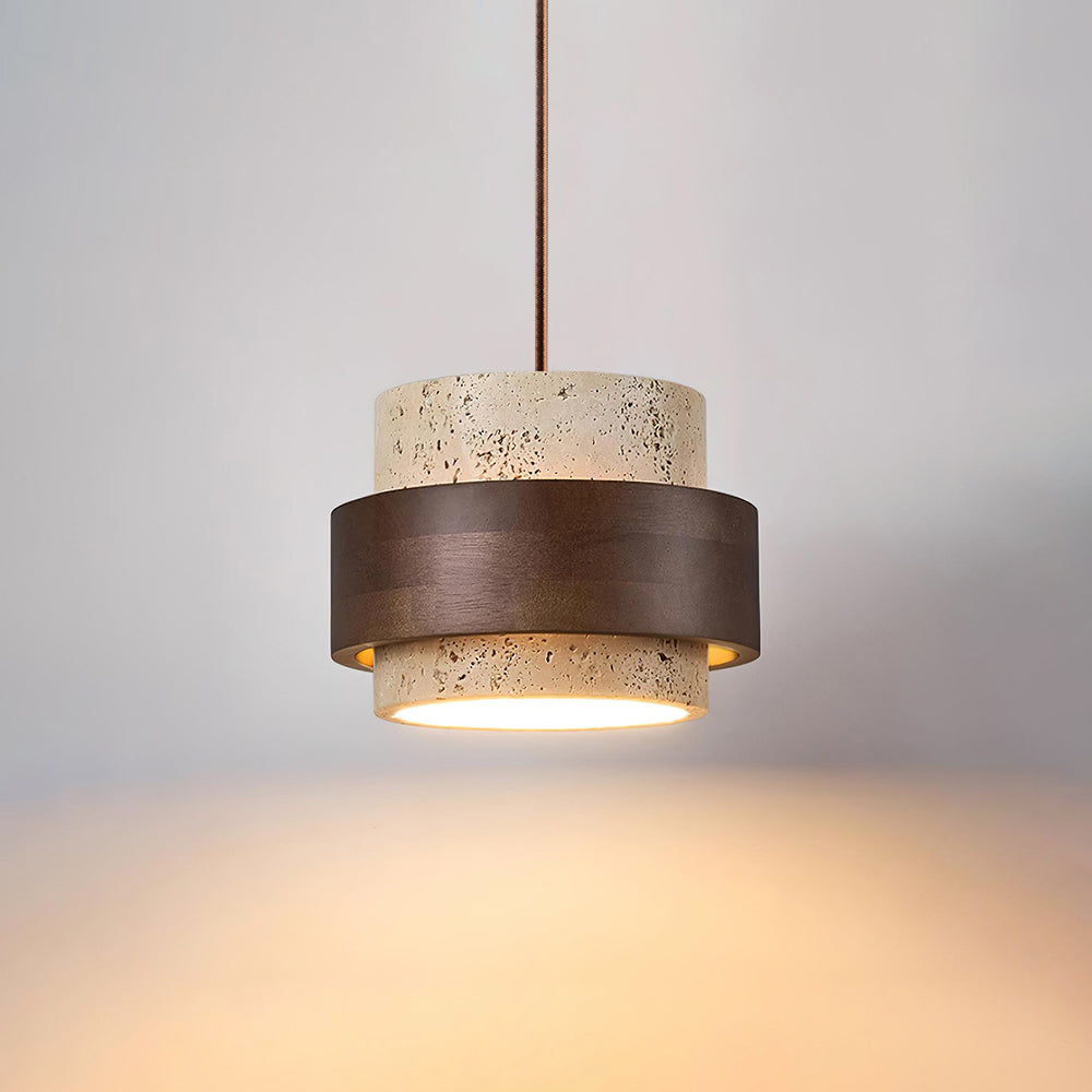 Perra: Lampada a sospensione in travertino e legno di noce – per sala da pranzo e soggiorno