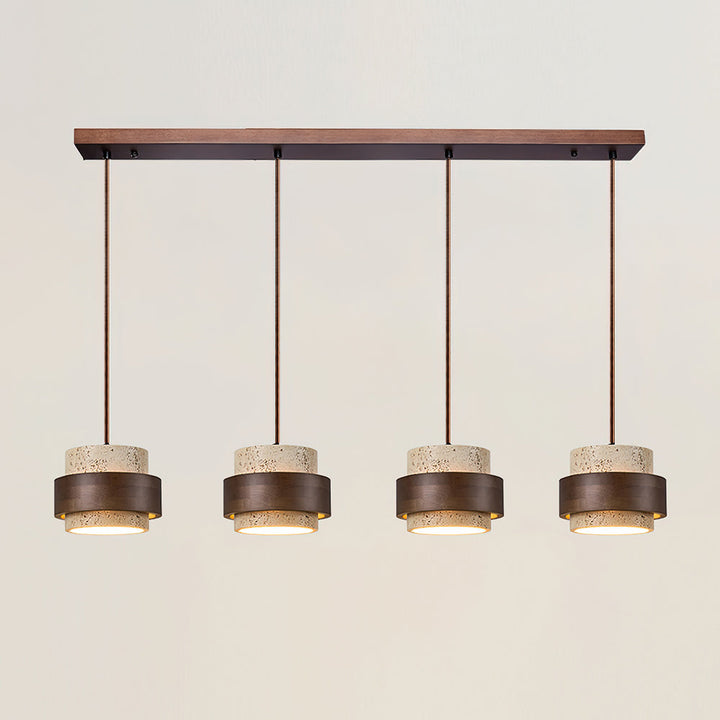 Perra: Lampada a sospensione in travertino e legno di noce – per sala da pranzo e soggiorno