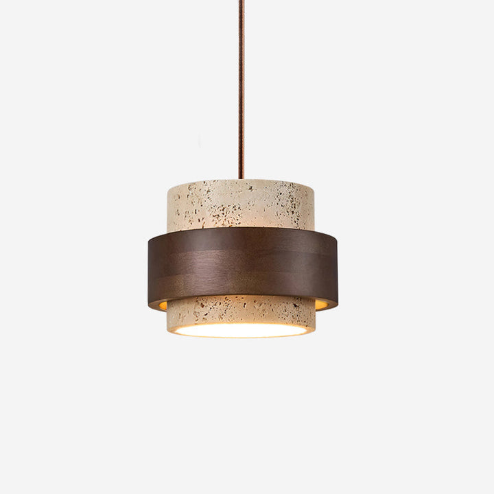 Perra: Lampada a sospensione in travertino e legno di noce – per sala da pranzo e soggiorno
