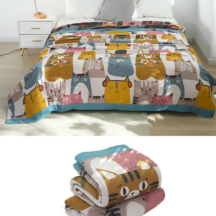 PfotenZauber: Coperte in cotone con un affettuoso motivo di gatto e un versatile design reversibile – per camera da letto e divano