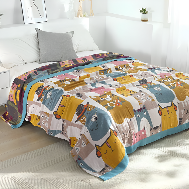 PfotenZauber: Coperte in cotone con un affettuoso motivo di gatto e un versatile design reversibile – per camera da letto e divano