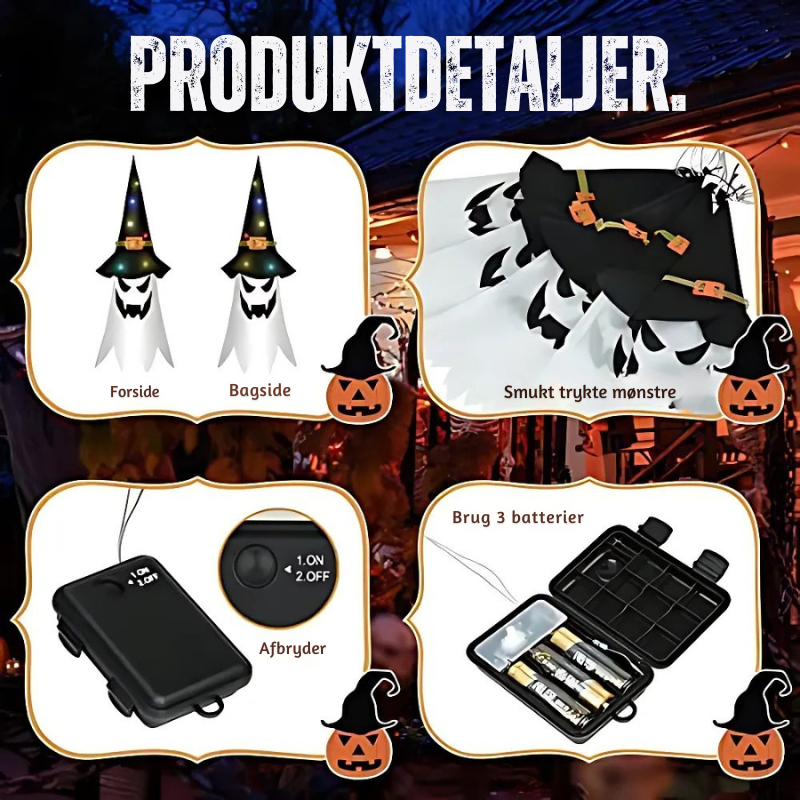 PhantomGlow™ – Lampade da Cappello da Strega Fantasma Sospese per Halloween