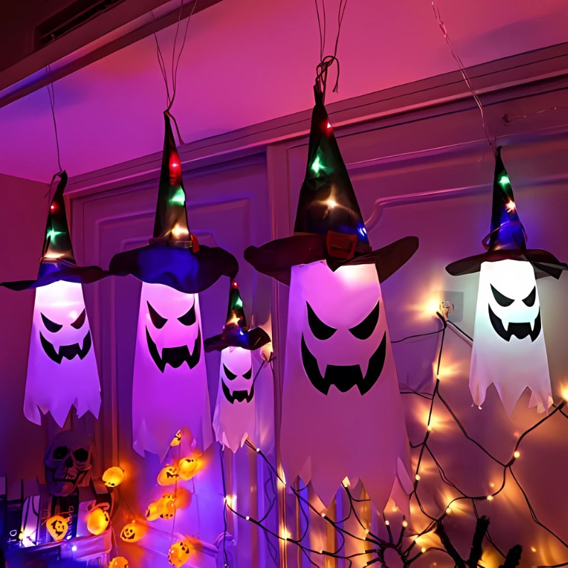 PhantomGlow™ – Lampes de Chapeaux de Sorcière Fantômes Suspendus pour Halloween