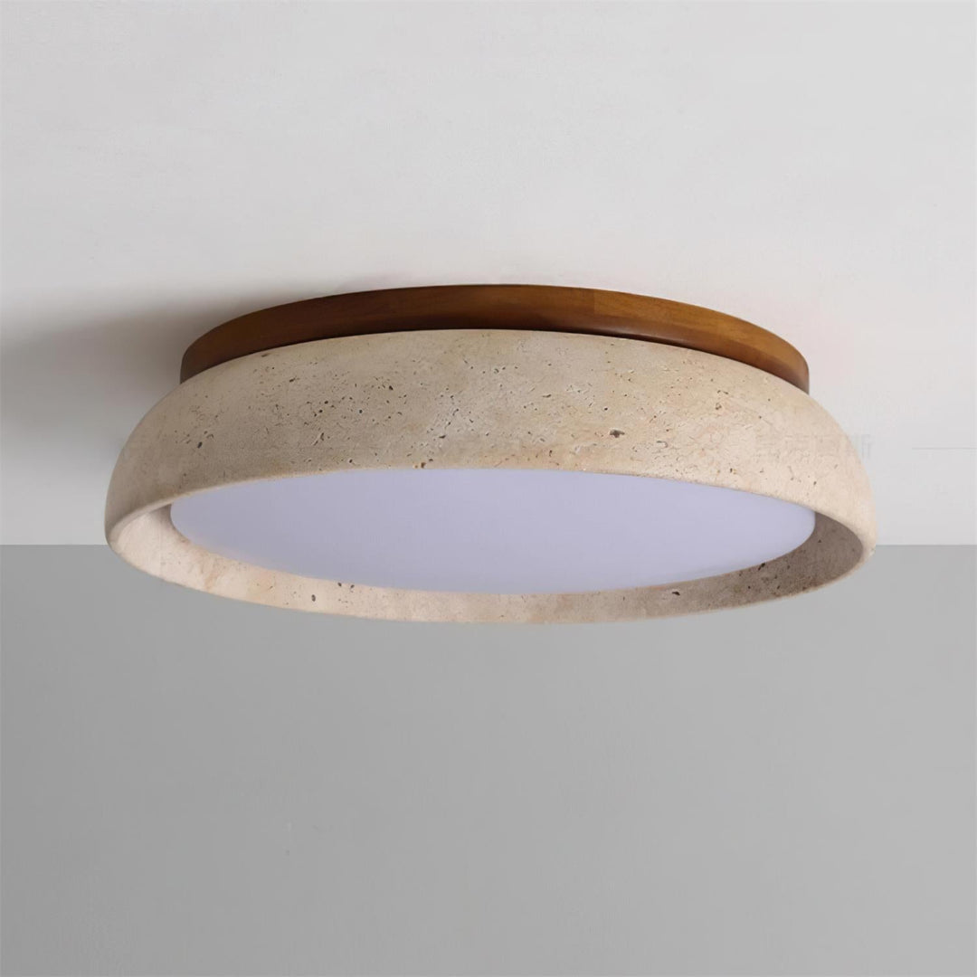 PiedraLuce: Lampada da soffitto LED in Travertino – Lampada in pietra naturale per soggiorno e sala da pranzo