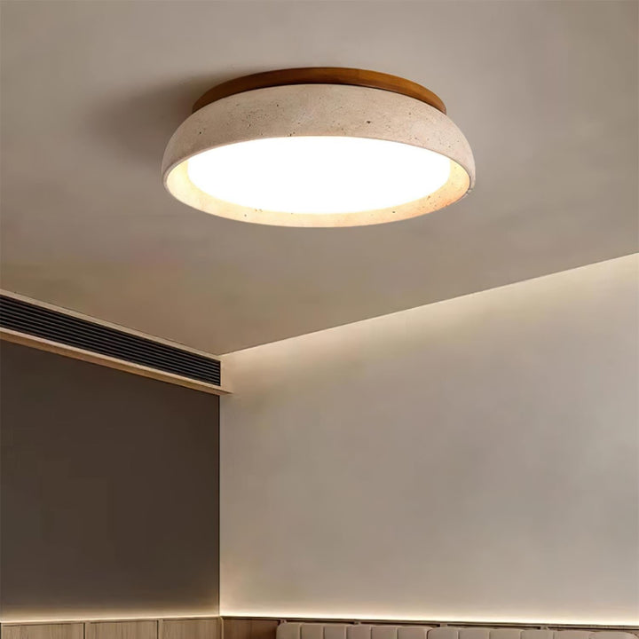 PiedraLuce: Lampada da soffitto LED in Travertino – Lampada in pietra naturale per soggiorno e sala da pranzo