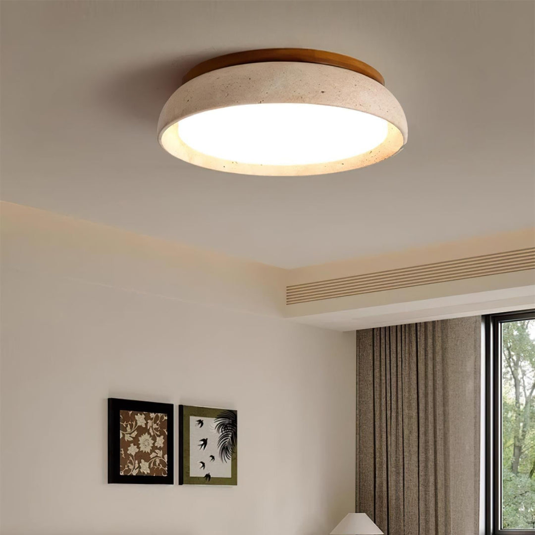 PiedraLuce: Lampada da soffitto LED in Travertino – Lampada in pietra naturale per soggiorno e sala da pranzo