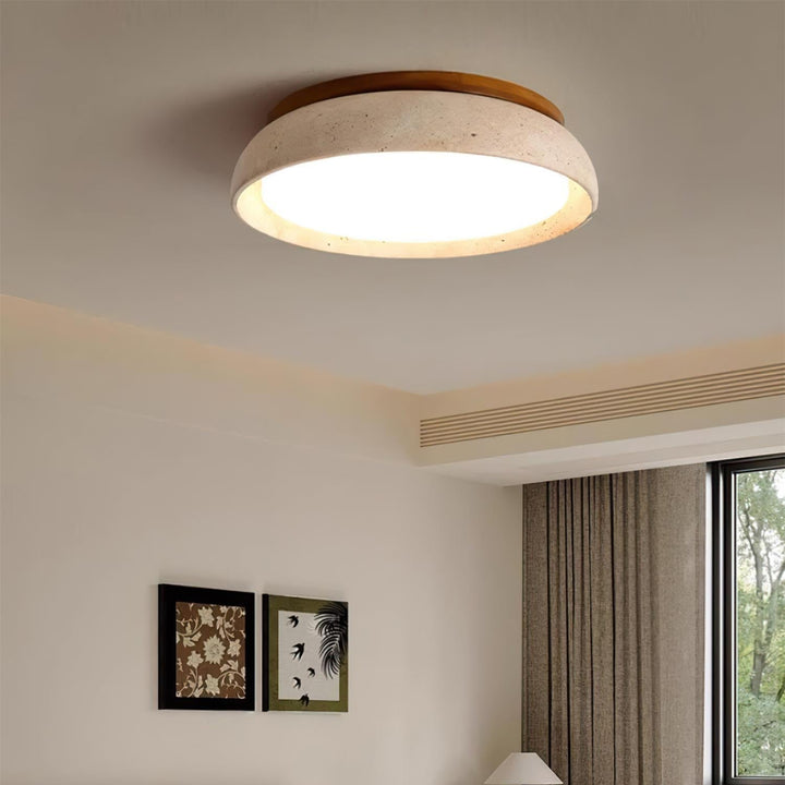 PiedraLuce: Lampada da soffitto LED in Travertino – Lampada in pietra naturale per soggiorno e sala da pranzo