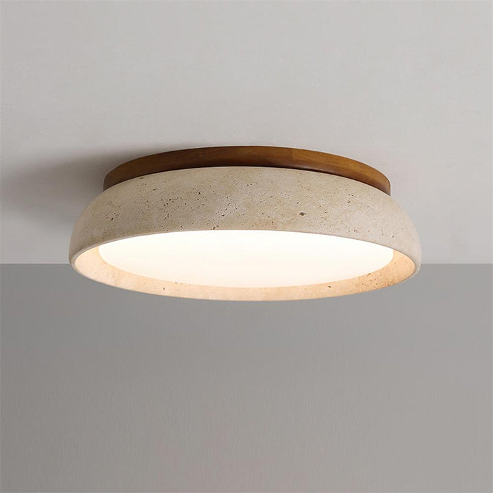 PiedraLuce: Lampada da soffitto LED in Travertino – Lampada in pietra naturale per soggiorno e sala da pranzo