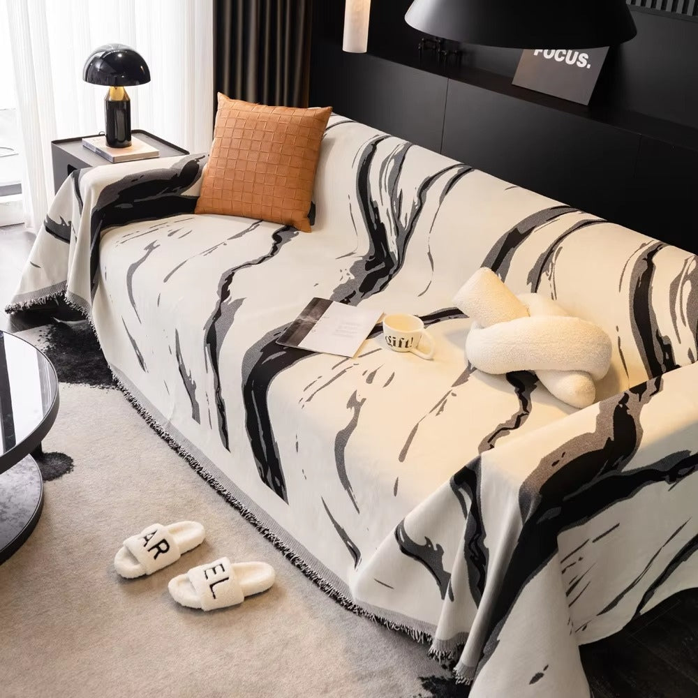 Arte del Pennello: Copertura per Divano in Chenille con Design Astratto a Pennellate &amp; Struttura Reversibile – per Divano &amp; Soggiorno