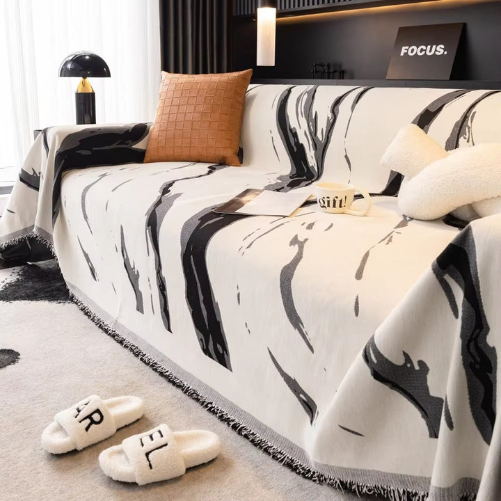 Arte del Pennello: Copertura per Divano in Chenille con Design Astratto a Pennellate &amp; Struttura Reversibile – per Divano &amp; Soggiorno