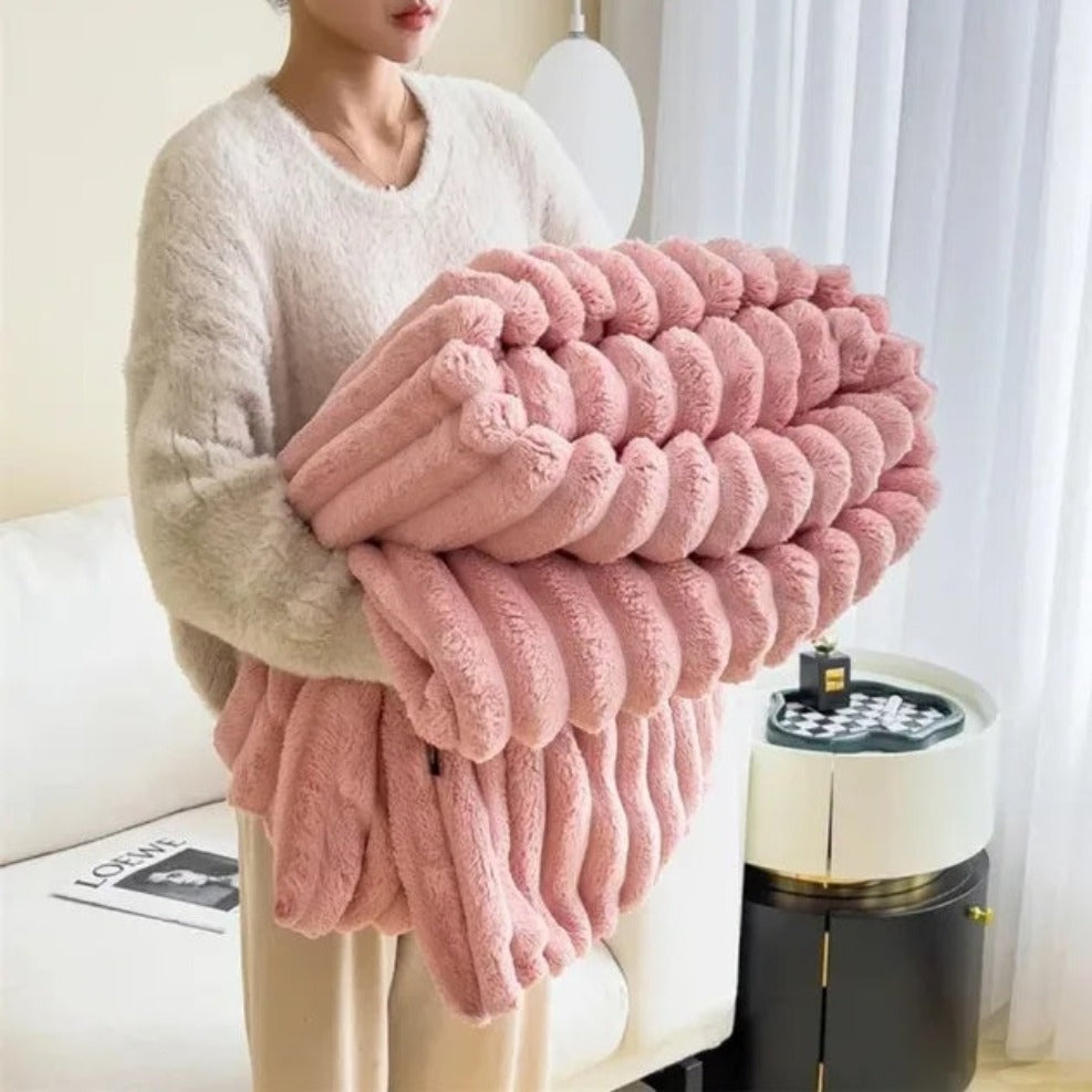 PlushNest: Coperta Morbida e Pelosa con Motivo a Strisce – Coperta Sofà Morbida per Letto e Soggiorno