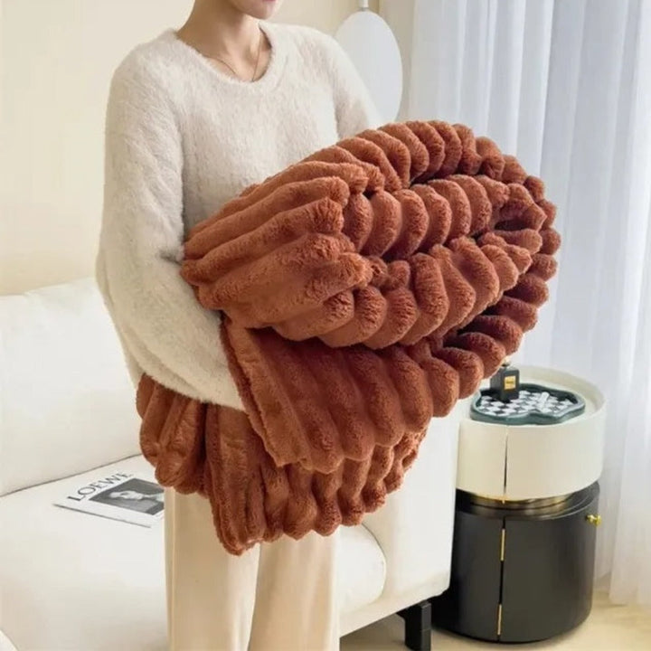 PlushNest: Coperta Morbida e Pelosa con Motivo a Strisce – Coperta Sofà Morbida per Letto e Soggiorno