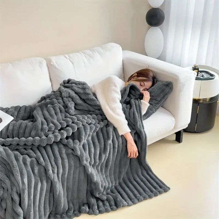 PlushNest: Coperta Morbida e Pelosa con Motivo a Strisce – Coperta Sofà Morbida per Letto e Soggiorno