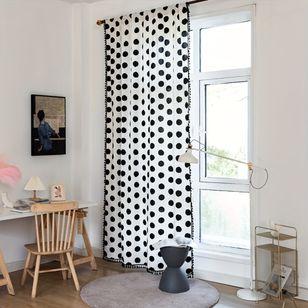 PolkaCharme: Tenda moderna con motivo a pois e frange – elegante per le camere da letto