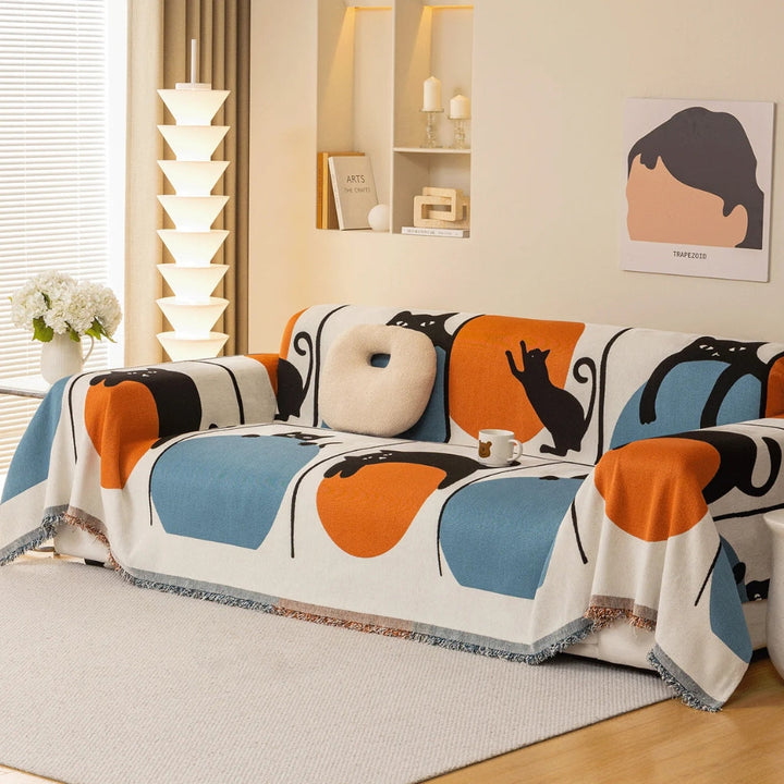 PurrAura: Copertura per divano in stile felino in chenille traspirante con accento decorativo – per divano e poltrona