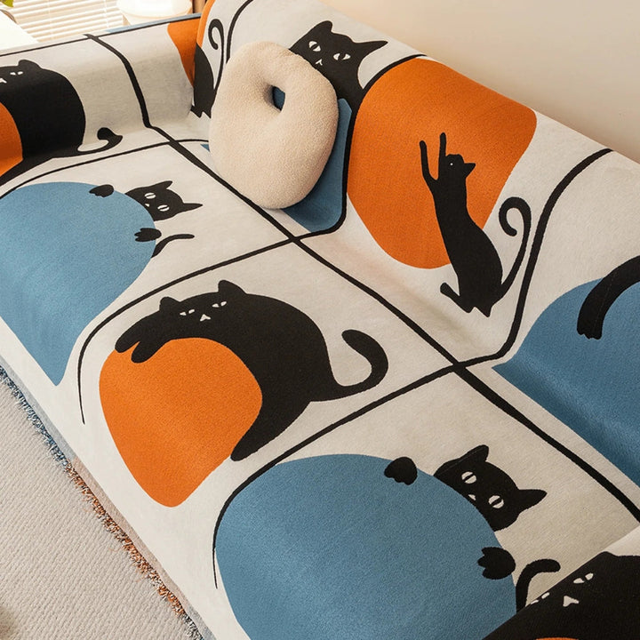 PurrAura: Copertura per divano in stile felino in chenille traspirante con accento decorativo – per divano e poltrona