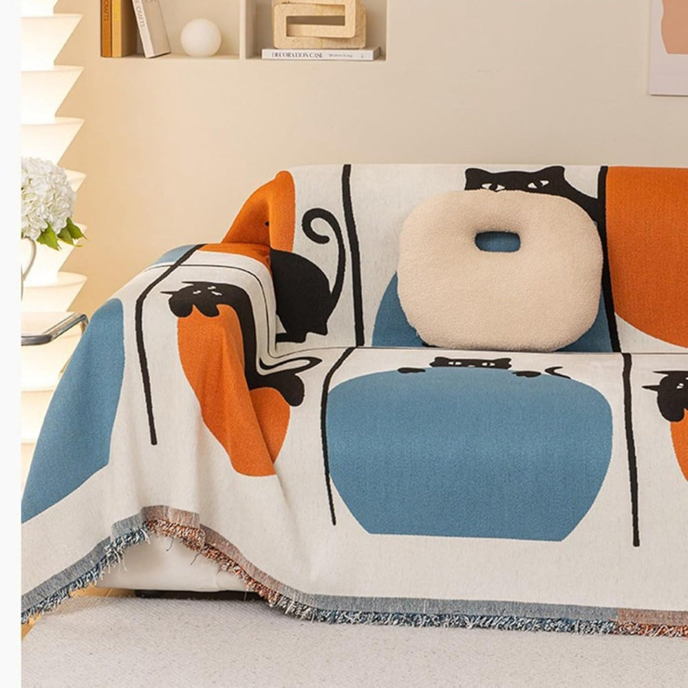PurrAura: Copertura per divano in stile felino in chenille traspirante con accento decorativo – per divano e poltrona