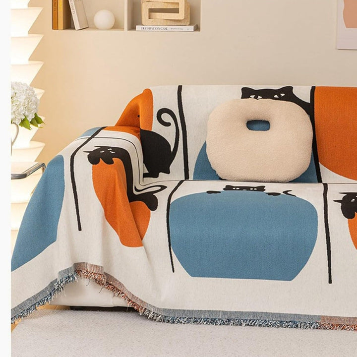 PurrAura: Copertura per divano in stile felino in chenille traspirante con accento decorativo – per divano e poltrona