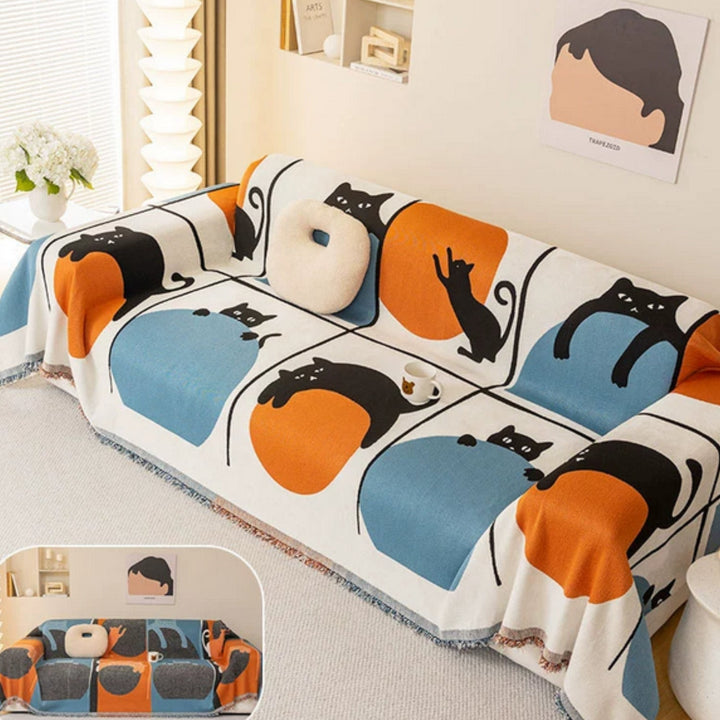 PurrAura: Copertura per divano in stile felino in chenille traspirante con accento decorativo – per divano e poltrona