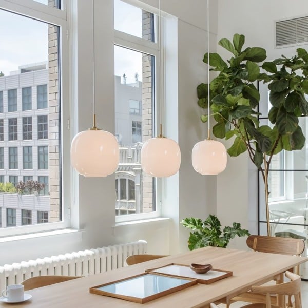 Radihous: Lampada a sospensione in vetro opalino scandinavo moderno – per soggiorno e sala da pranzo