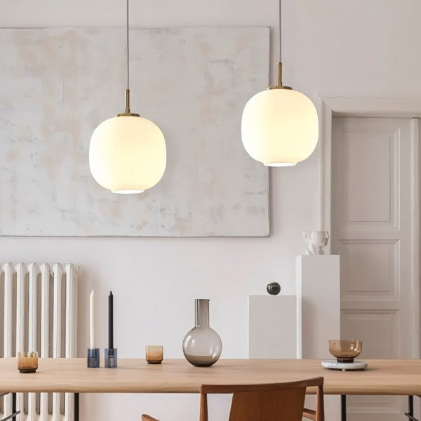Radihous: Lampada a sospensione in vetro opalino scandinavo moderno – per soggiorno e sala da pranzo