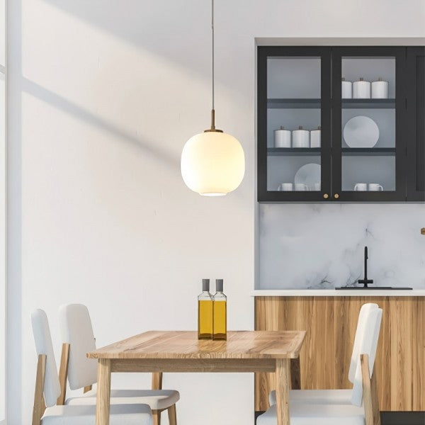 Radihous: Lampada a sospensione in vetro opalino scandinavo moderno – per soggiorno e sala da pranzo