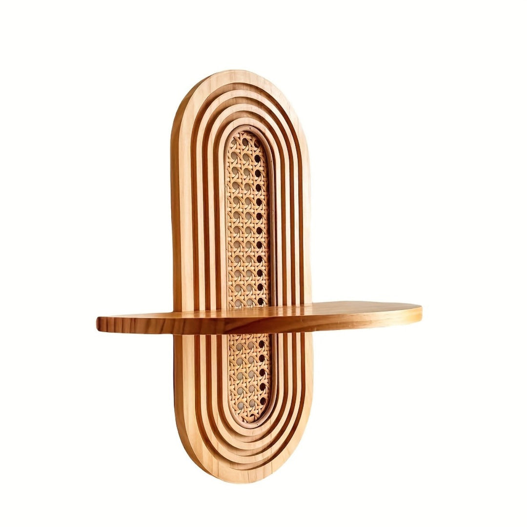 RattanBogen: Mensola a muro in legno – decorativa, sospesa e appesa con retro in rattan in stile Boho per soggiorno e camera da letto