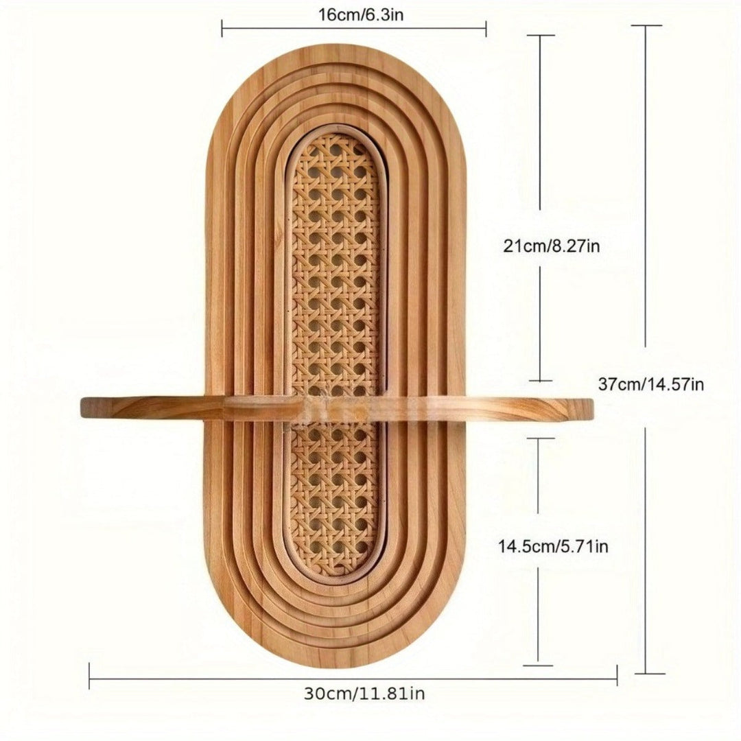 RattanBogen: Mensola a muro in legno – decorativa, sospesa e appesa con retro in rattan in stile Boho per soggiorno e camera da letto