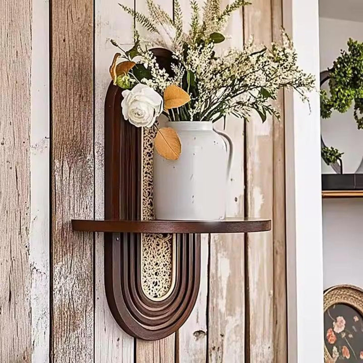 RattanBogen: Mensola a muro in legno – decorativa, sospesa e appesa con retro in rattan in stile Boho per soggiorno e camera da letto