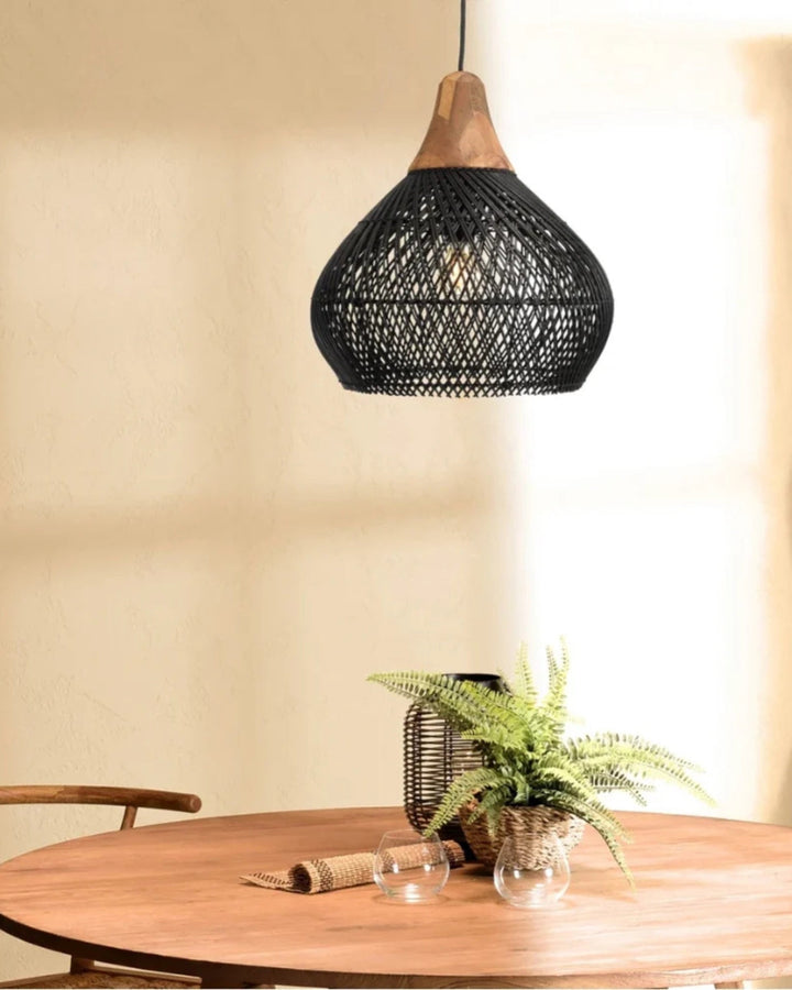 RattanEleganz: Lampada a sospensione naturale – lampada Boho in rattan intrecciato a mano, decorativa per sala da pranzo e soggiorno