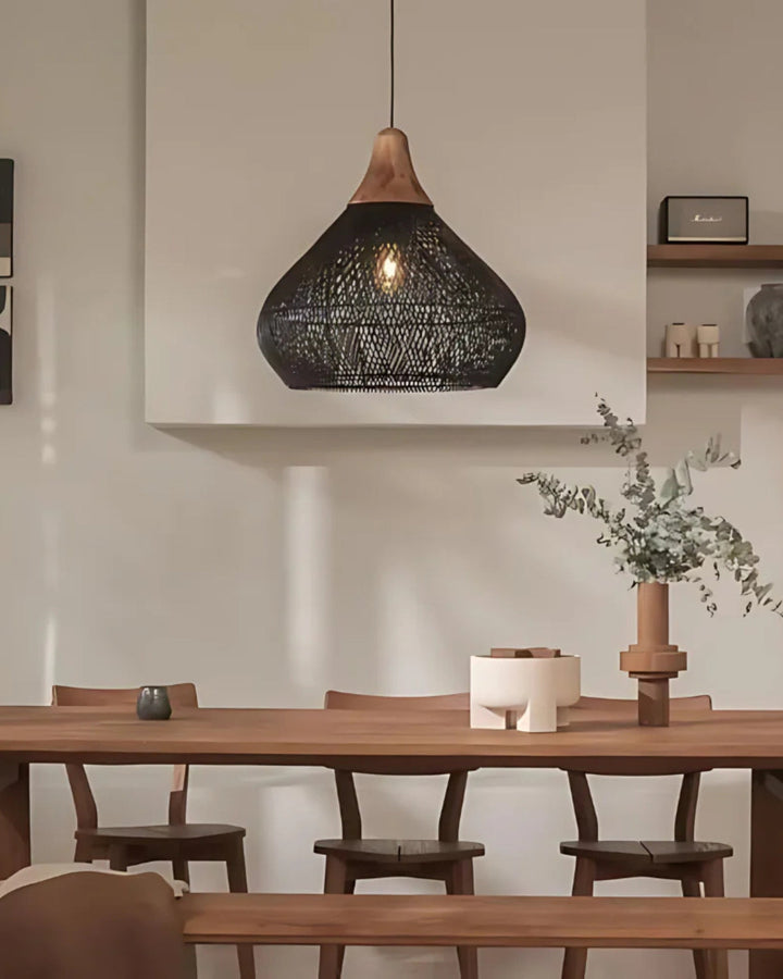 RattanEleganz: Lampada a sospensione naturale – lampada Boho in rattan intrecciato a mano, decorativa per sala da pranzo e soggiorno