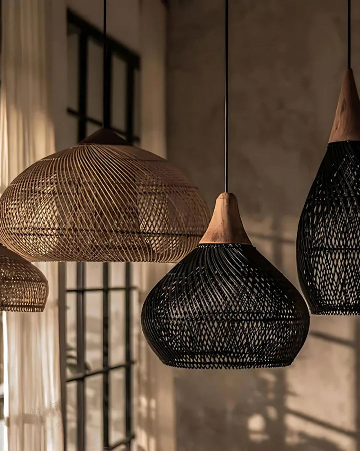 RattanEleganz: Lampada a sospensione naturale – lampada Boho in rattan intrecciato a mano, decorativa per sala da pranzo e soggiorno