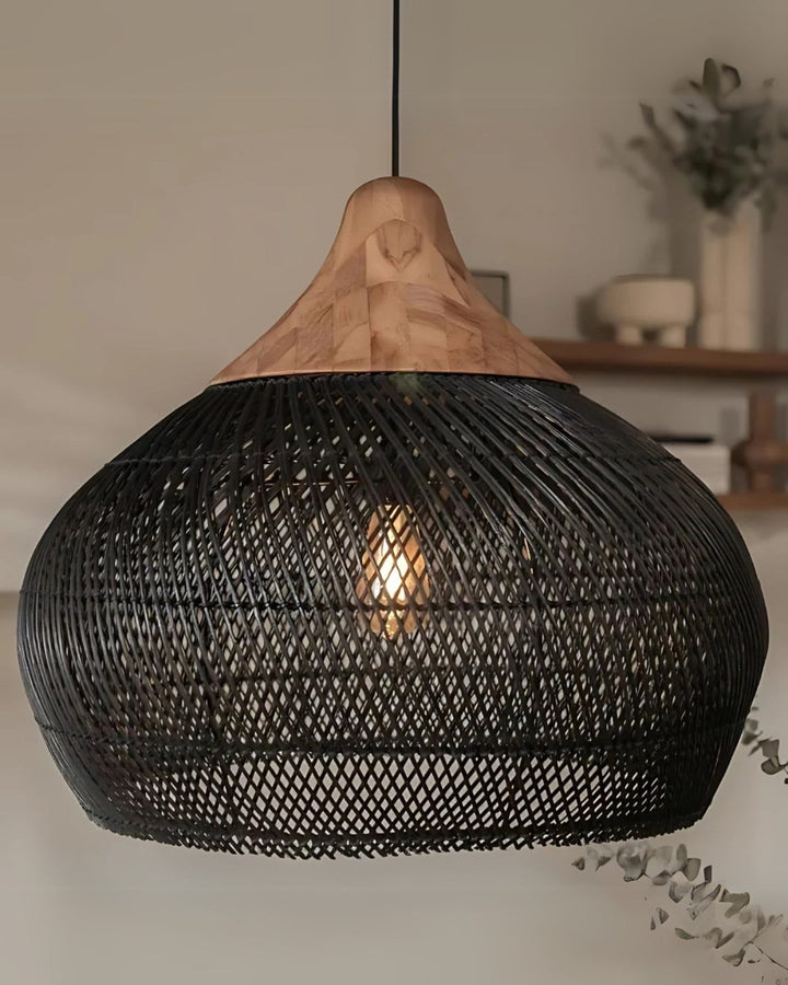RattanEleganz: Lampada a sospensione naturale – lampada Boho in rattan intrecciato a mano, decorativa per sala da pranzo e soggiorno