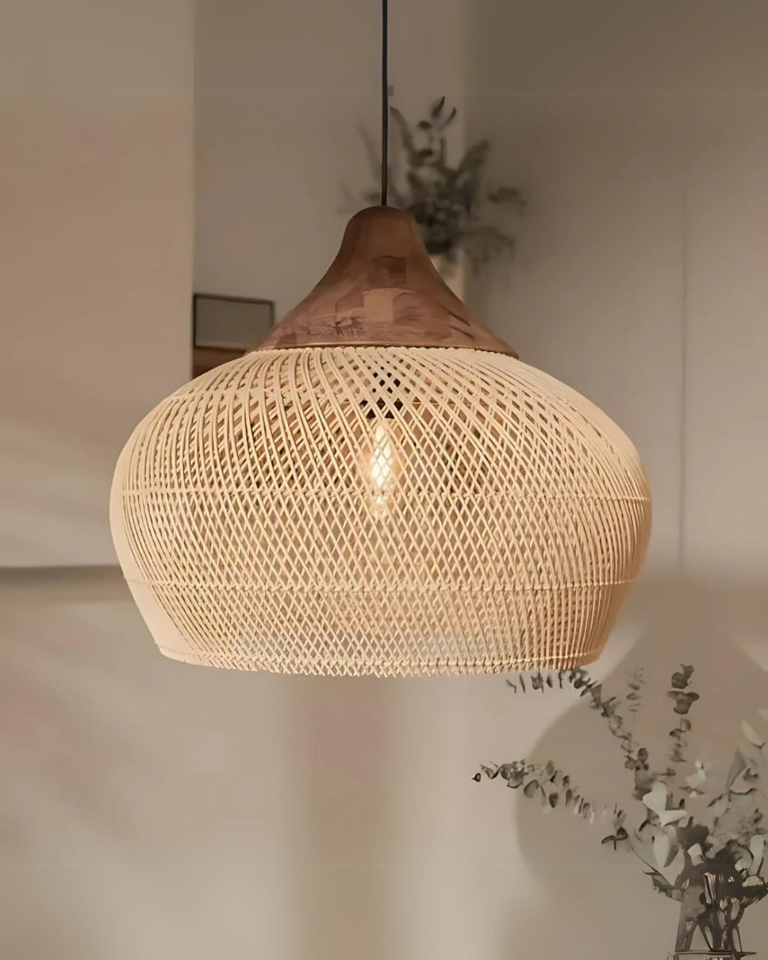 RattanEleganz: Lampada a sospensione naturale – lampada Boho in rattan intrecciato a mano, decorativa per sala da pranzo e soggiorno