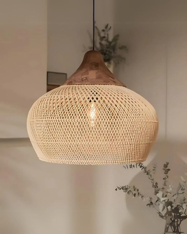 RattanEleganz: Lampada a sospensione naturale – lampada Boho in rattan intrecciato a mano, decorativa per sala da pranzo e soggiorno