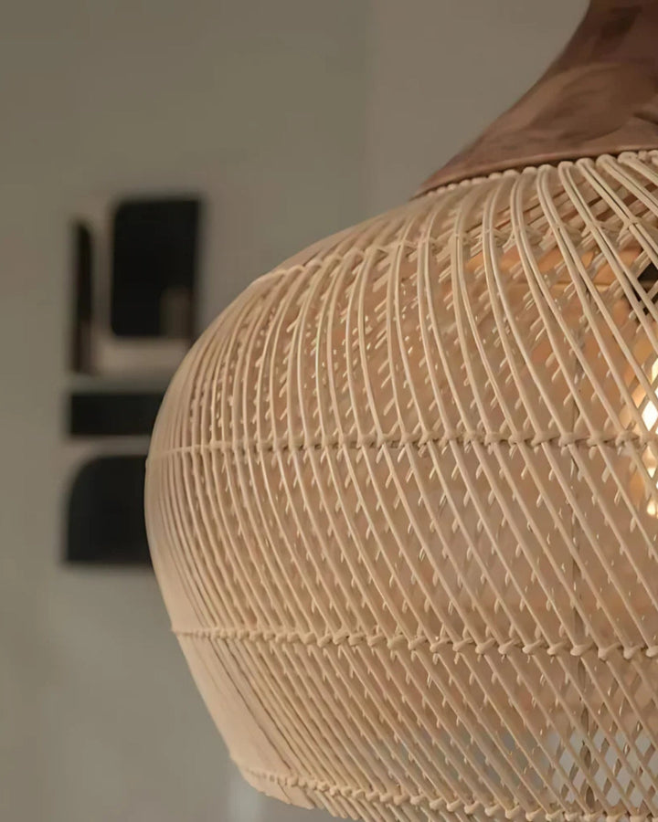 RattanEleganz: Lampada a sospensione naturale – lampada Boho in rattan intrecciato a mano, decorativa per sala da pranzo e soggiorno
