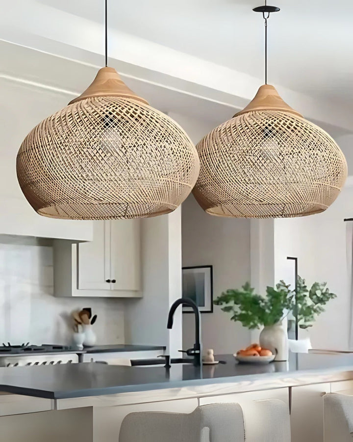 RattanEleganz: Lampada a sospensione naturale – lampada Boho in rattan intrecciato a mano, decorativa per sala da pranzo e soggiorno