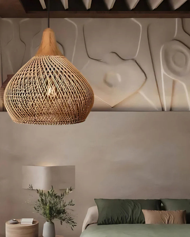 RattanEleganz: Lampada a sospensione naturale – lampada Boho in rattan intrecciato a mano, decorativa per sala da pranzo e soggiorno