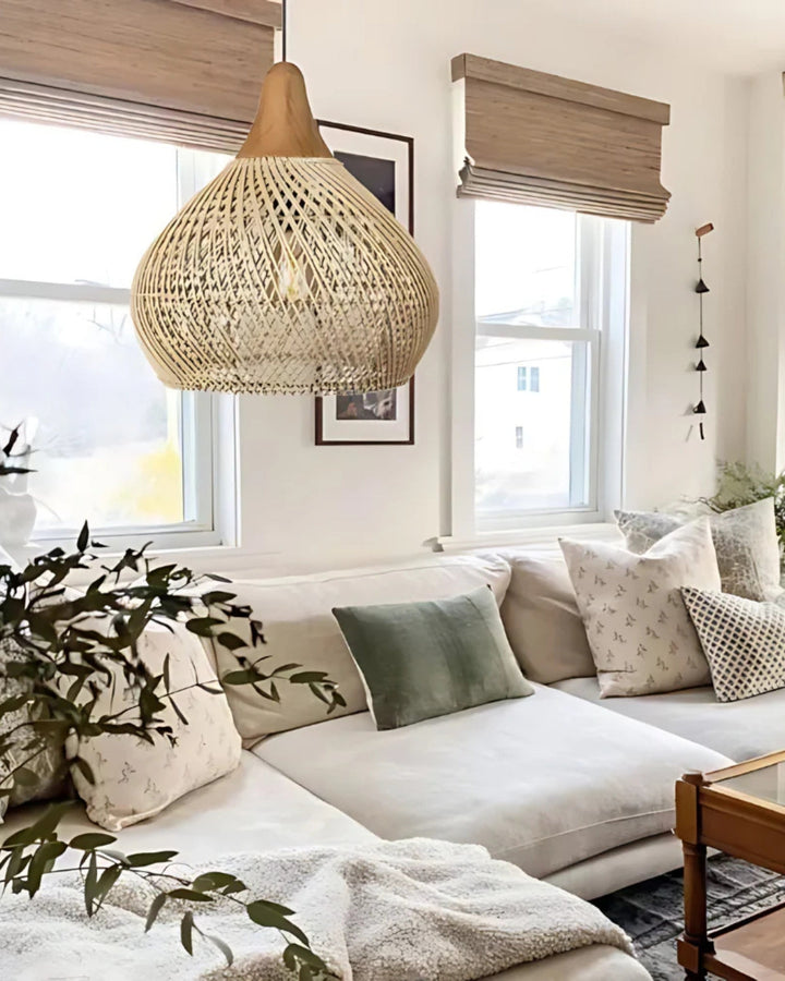 RattanEleganz: Lampada a sospensione naturale – lampada Boho in rattan intrecciato a mano, decorativa per sala da pranzo e soggiorno