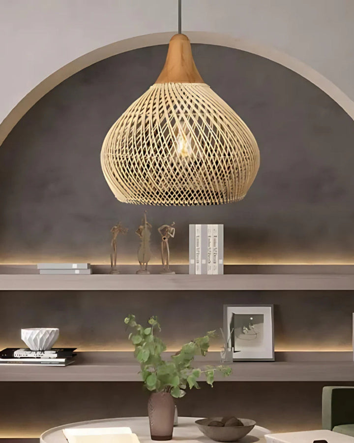 RattanEleganz: Lampada a sospensione naturale – lampada Boho in rattan intrecciato a mano, decorativa per sala da pranzo e soggiorno