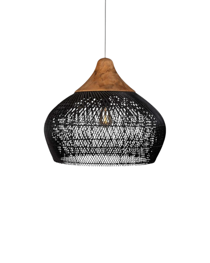 RattéaLuna: Lampada a sospensione rotonda in rattan intrecciata a mano con LED E27 e luce calda – per soggiorno e sala da pranzo