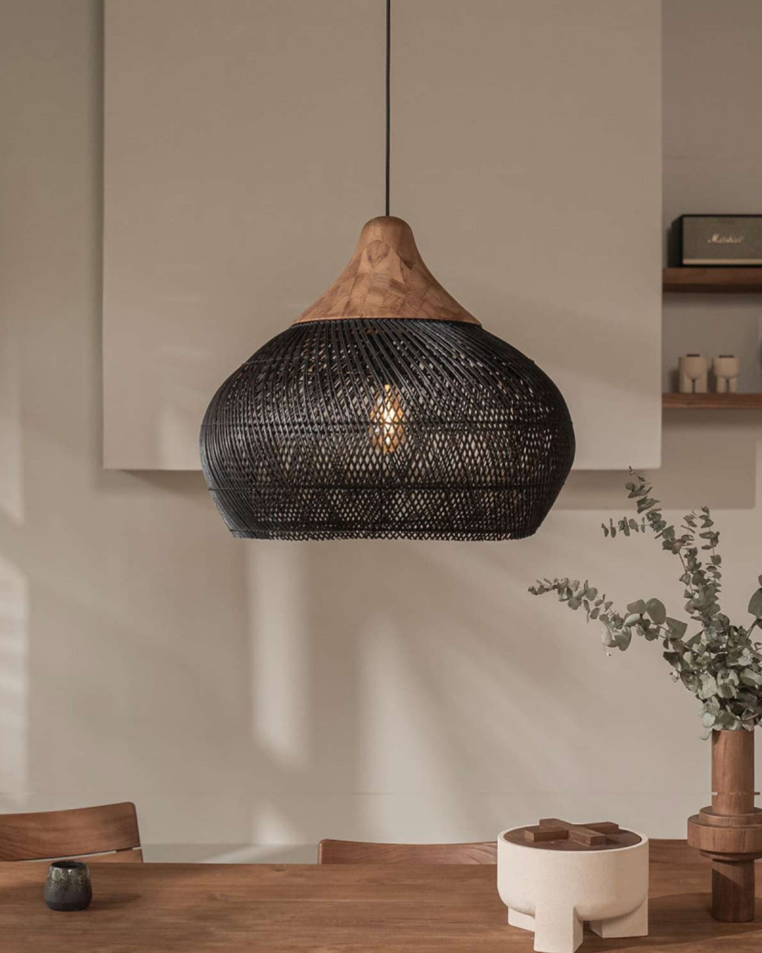 RattéaLuna: Lampada a sospensione rotonda in rattan intrecciata a mano con LED E27 e luce calda – per soggiorno e sala da pranzo