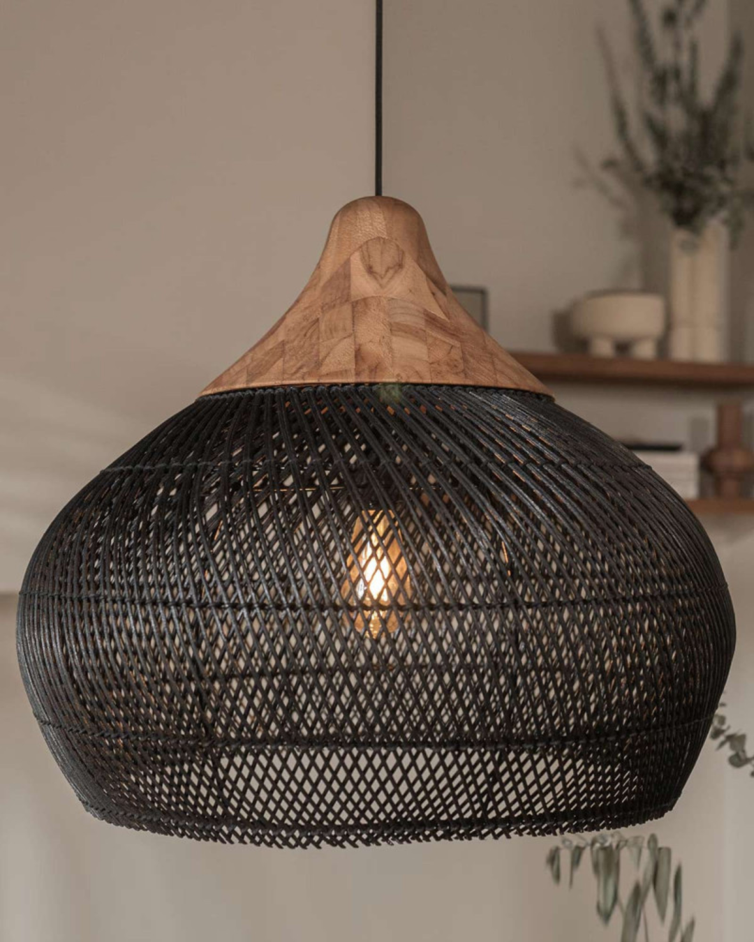 RattéaLuna: Lampada a sospensione rotonda in rattan intrecciata a mano con LED E27 e luce calda – per soggiorno e sala da pranzo