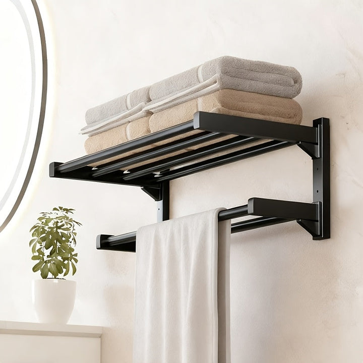 RaumEbene: Porta asciugamani da bagno – supporto a muro multistrato in metallo, stabile e decorativo per asciugamani e accessori