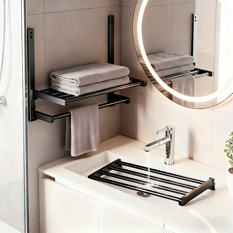RaumEbene: Porta asciugamani da bagno – supporto a muro multistrato in metallo, stabile e decorativo per asciugamani e accessori