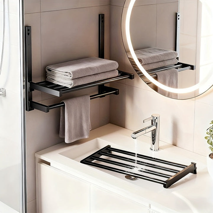 RaumEbene: Porta asciugamani da bagno – supporto a muro multistrato in metallo, stabile e decorativo per asciugamani e accessori