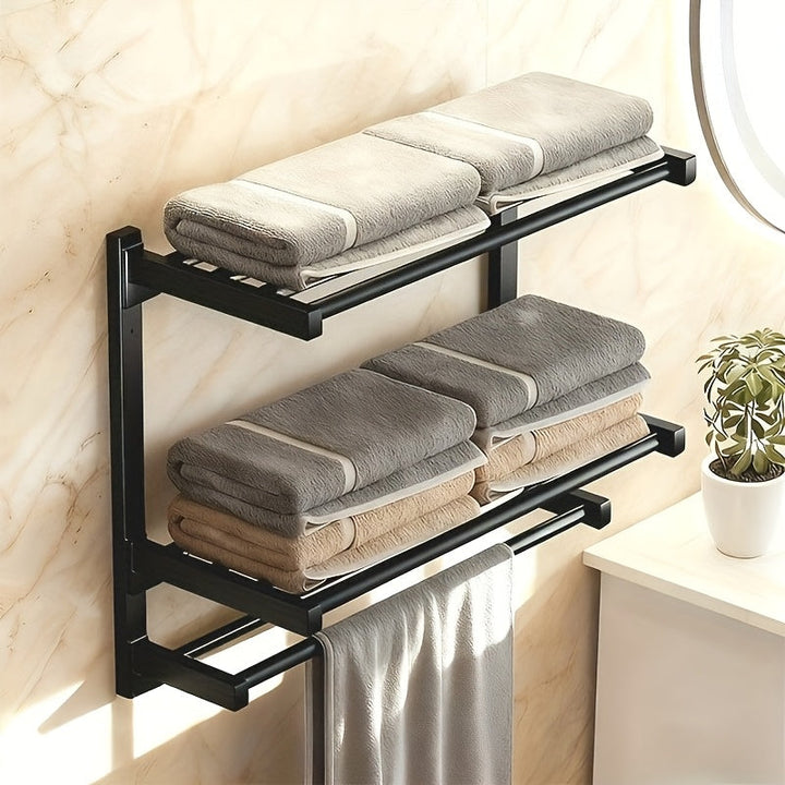 RaumEbene: Porta asciugamani da bagno – supporto a muro multistrato in metallo, stabile e decorativo per asciugamani e accessori