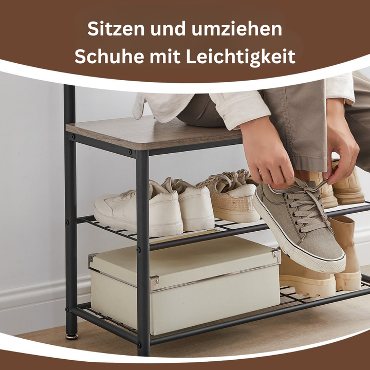 RaumGestell: Appendiabiti in metallo – organizer stabile con ripiano per scarpe e scaffale, compatto e multifunzionale per corridoio e camera da letto
